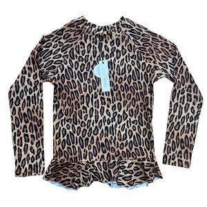Swiminista Kids Swim heavenly RashGuard leopard top size 10 NWT